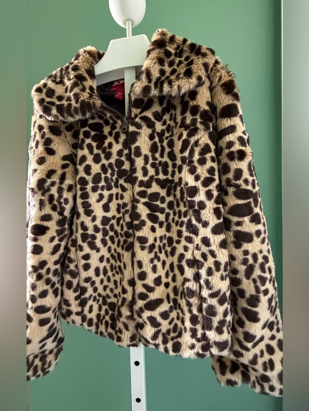 Vintage BONGO Girls Leopard-Print Faux Fur Zip Up Jacket